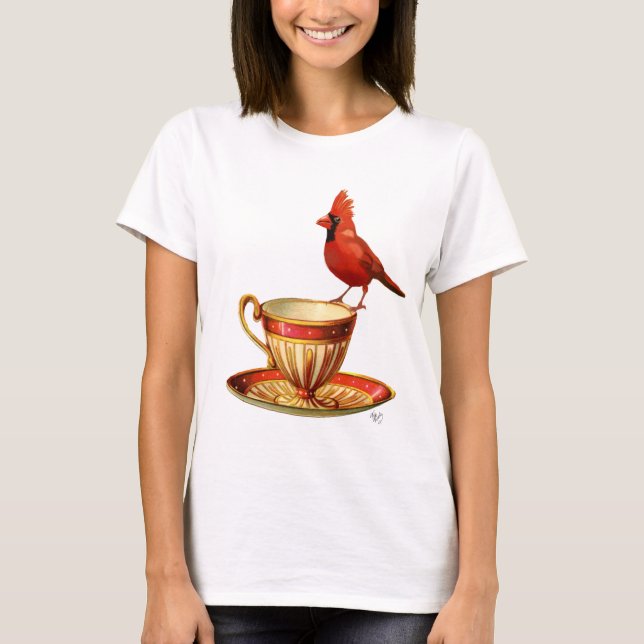 Teakup und roter Kardinal T-Shirt (Vorderseite)