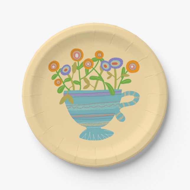 Teakup voller Blume Pappteller (Vorderseite)