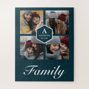 Teal 4 Bilder Familienfoto-Collage Name Puzzle