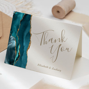 Teal-Achat-Gold-Elfenbein-Hochzeit-Dankeschön Karte