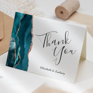 Teal Achat Roségold Hochzeit Danke Karte