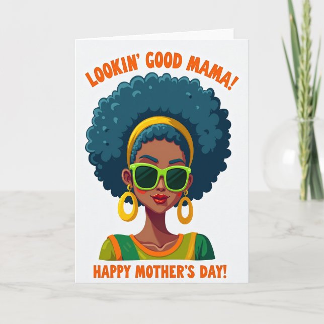 Teal Afro Mothers Day Card Karte (Vorderseite)