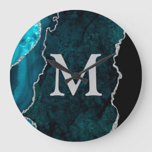 Teal Agate Personalized Monogram Acrylic Große Wanduhr