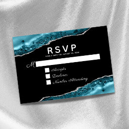Teal Agate Silver Wedding RSVP Karte