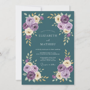 Teal Amethyst Florale Romantik-Hochzeit Einladung
