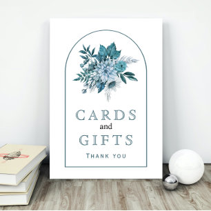 Teal and aqua blue flowers and foliage wedding poster