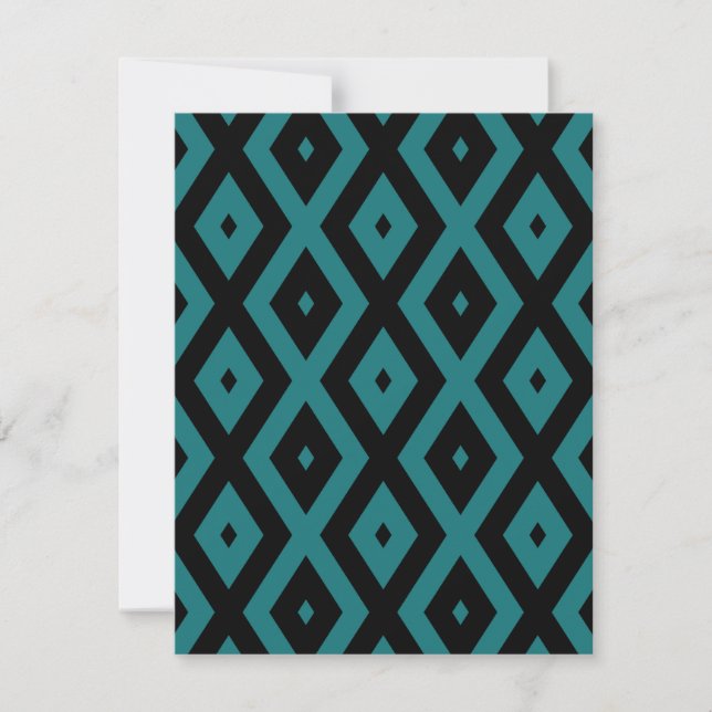 Teal and black diamond pattern RSVP karte (Vorderseite)