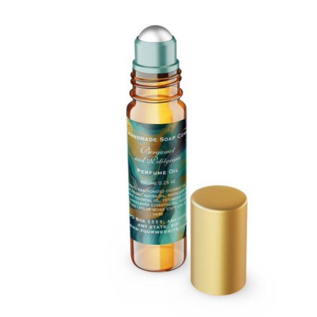 Teal and Faux Gold Perfume Roller Bottle Quadratischer Aufkleber (Von Creator hochgeladen)