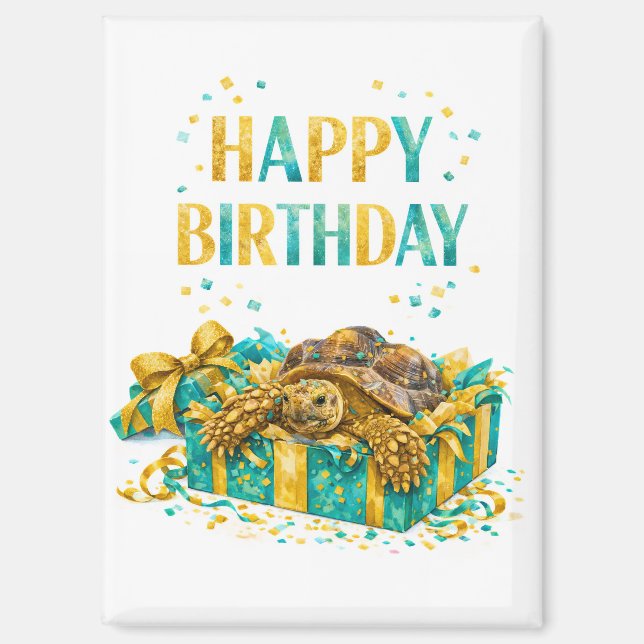 Teal and Gold Happy birthday Sulcata tortoise gift Magnet (Vorderseite)