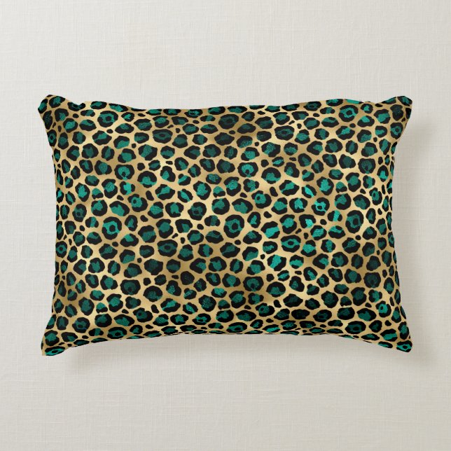 Teal and Gold Leopard Series Design 14 Dekokissen (Vorderseite)