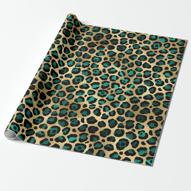 Teal and Gold Leopard Series Design 14 Geschenkpapier (Ungerollt)
