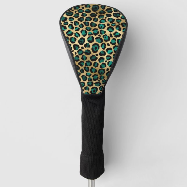 Teal and Gold Leopard Series Design 14 Golf Headcover (Vorderseite)