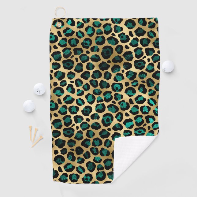 Teal and Gold Leopard Series Design 14 Golfhandtuch (Insitu)