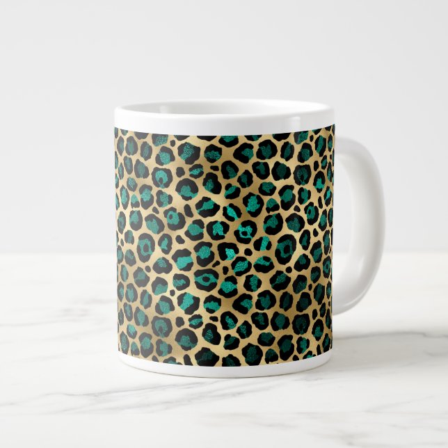 Teal and Gold Leopard Series Design 14 Jumbo-Tasse (Vorderseite Rechts)