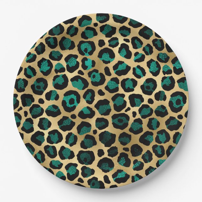 Teal and Gold Leopard Series Design 14 Pappteller (Vorderseite)