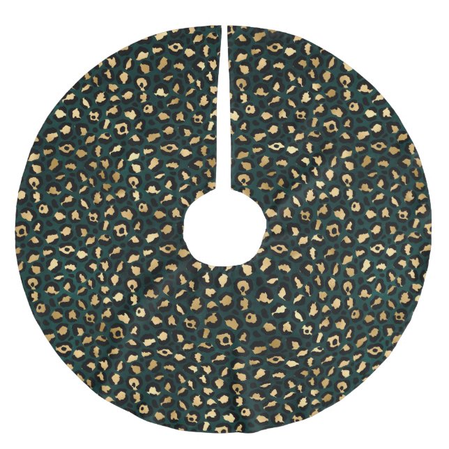 Teal and Gold Leopard Series Design 1 Polyester Weihnachtsbaumdecke (Vorderseite)