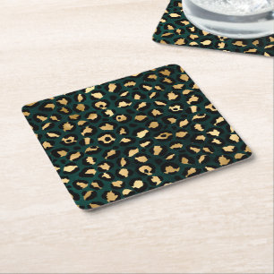 Teal and Gold Leopard Series Design 1 Rechteckiger Pappuntersetzer