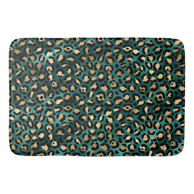 Teal and Gold Leopard Series Design 3 Badematte (Vorderseite)
