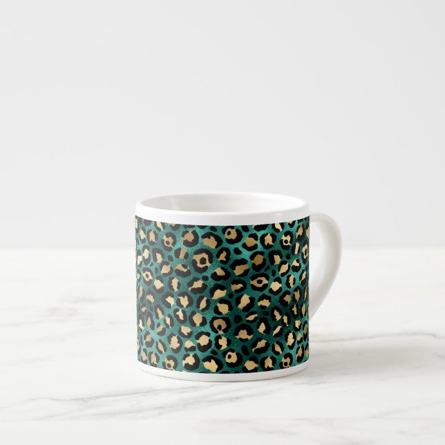 Teal and Gold Leopard Series Design 3 Espressotasse (Vorderseite Rechts)
