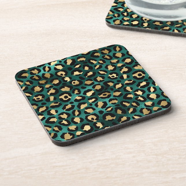 Teal and Gold Leopard Series Design 3 Getränkeuntersetzer (Linke Seite)