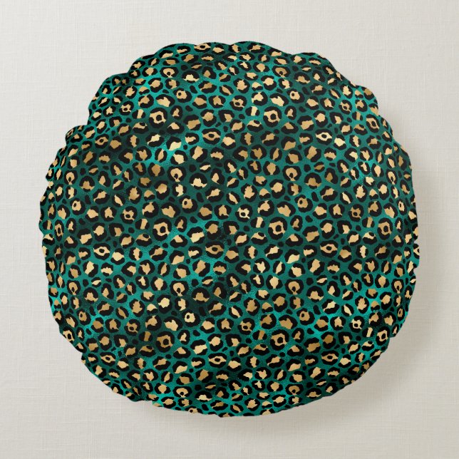 Teal and Gold Leopard Series Design 3 Rundes Kissen (Vorderseite)