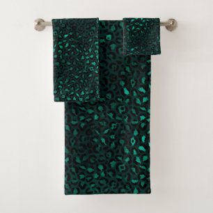 Teal and Gold Leopard Series Design 4 Badhandtuch Set