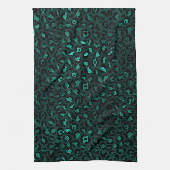 Teal and Gold Leopard Series Design 4 Geschirrtuch (Vertikal)