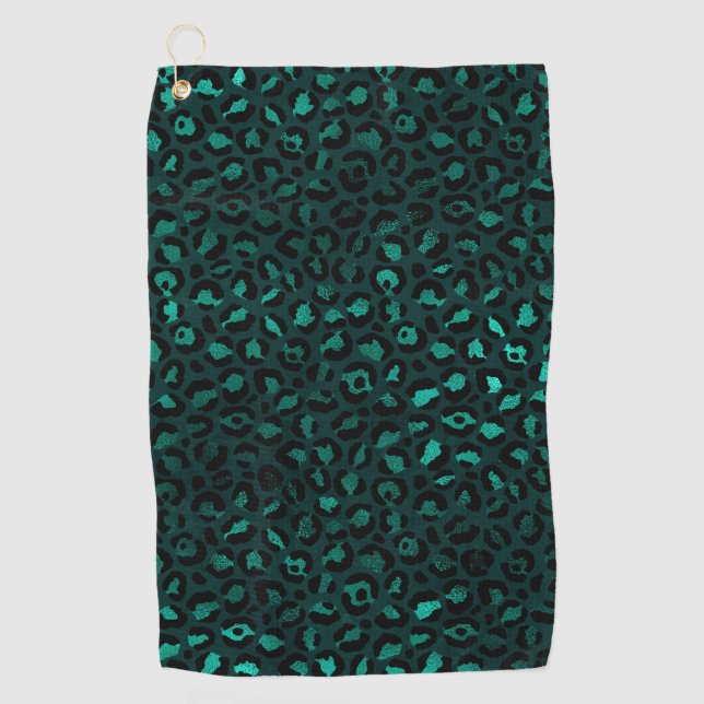Teal and Gold Leopard Series Design 4 Golfhandtuch (Vorderseite)