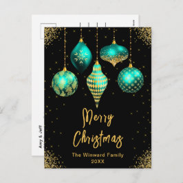 Teal and Gold Ornaments Merry Christmas Feiertagspostkarte