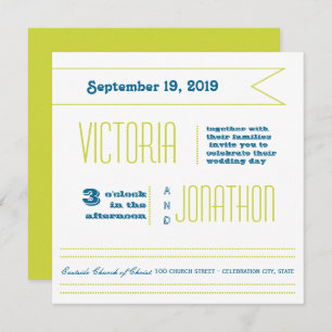 Teal and Lime Modern Typography Wedding Einladung