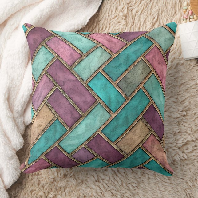 Teal and Mauve Herringbone Tile Pattern - Brick Kissen (Decke)