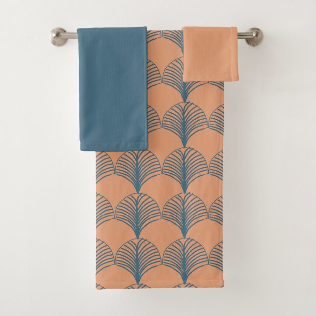 Teal and Orange Fans  Badhandtuch Set (Insitu)