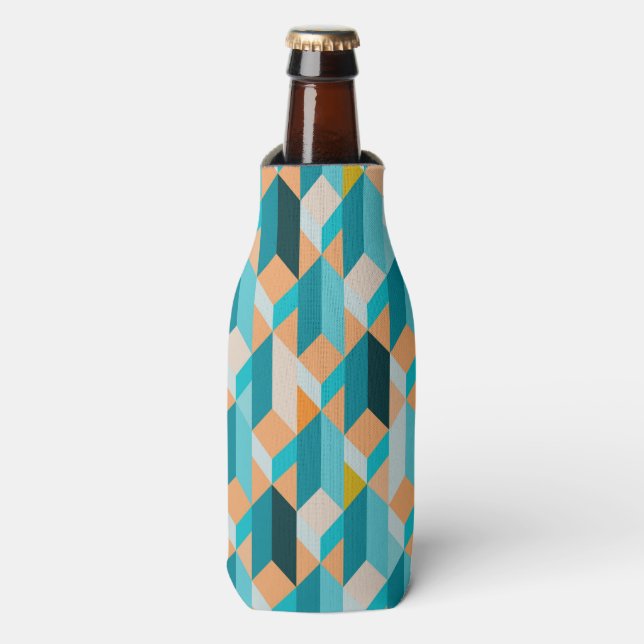 Teal And Orange Shapes Pattern Flaschenkühler (Flaschenvorderseite)