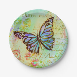 Teal and purple butterfly pappteller
