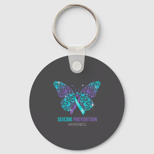 Teal And Purple Butterfly Suicide Prevention Aware Schlüsselanhänger (Vorderseite)