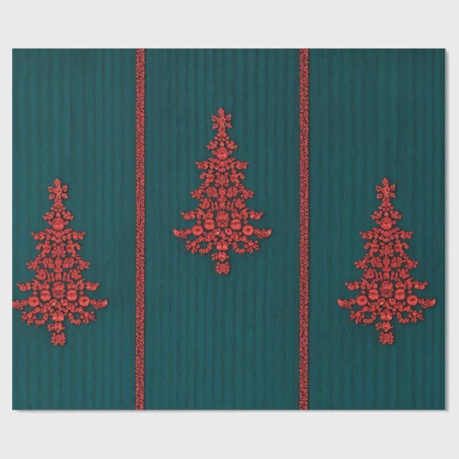 Teal and Red Crystal Christmas Trees Geschenkpapier (Flach)