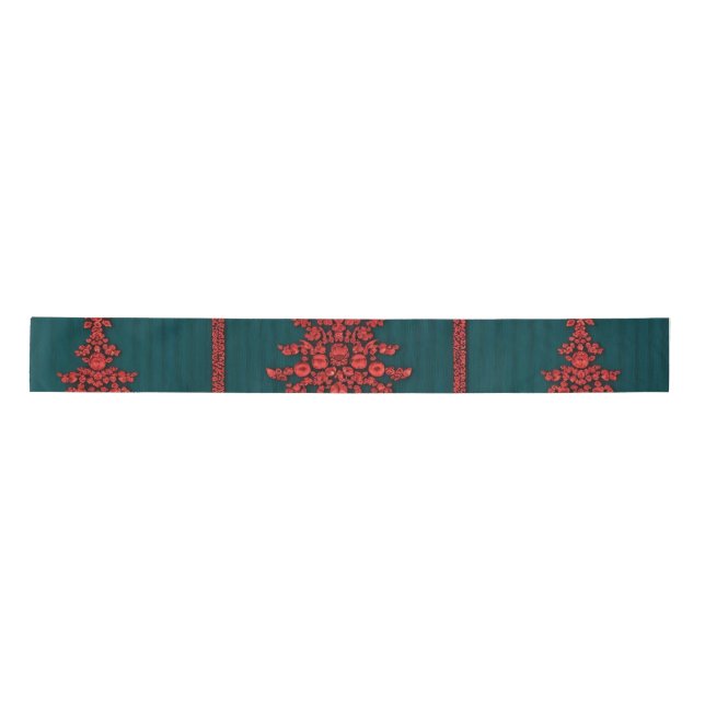 Teal and Red Crystal Christmas Trees Satinband (Vorderseite)
