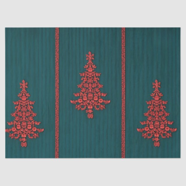 Teal and Red Crystal Christmas Trees Seidenpapier (Vorderseite)