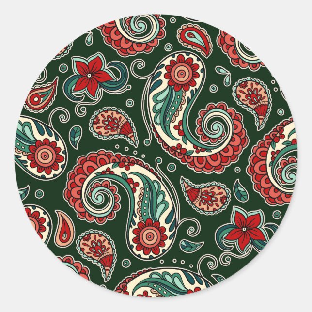 Teal and Red Paisley Sticker Set (Vorderseite)