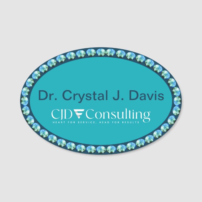 Teal and Teal Bling NAME TAG Namensschild (Vorderseite)