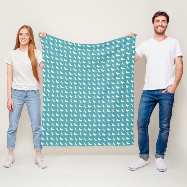 Teal and White Butterfly and Dragonfly Pattern Fleecedecke (Beispiel)