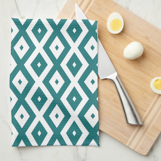 Teal and white diamond pattern geschirrtuch (Viertel Falte)