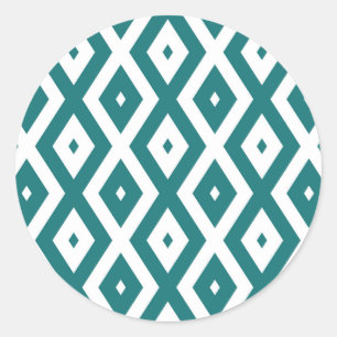 Teal and white diamond pattern runder aufkleber