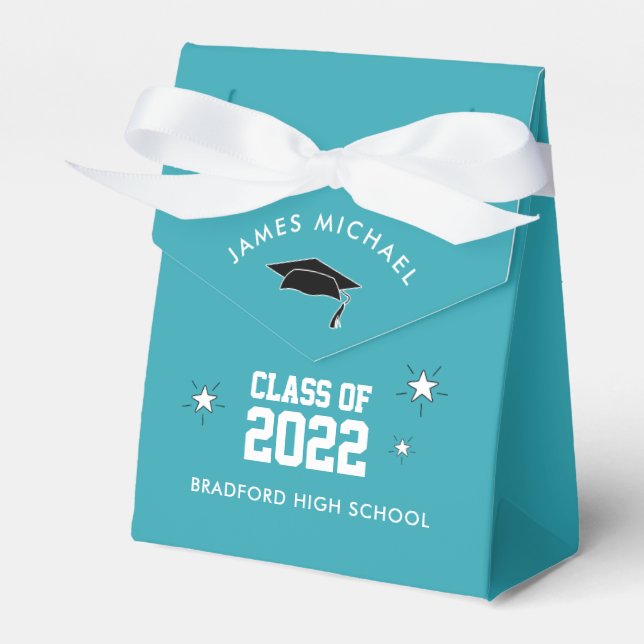 Teal and White Graduation Custom Favor Box Geschenkschachtel (Vorderseite)