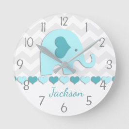 Teal Aqua Grey Elephant Nursery Wallclock Runde Wanduhr