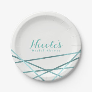 Teal Aqua Moderne geometrische Linien Elegant Maßg Pappteller