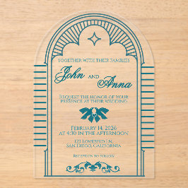 Teal Art Deco Vintage Clear Wedding Invitation Acryleinladungen
