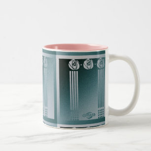 Teal Art nouveau, Charles Mackintosh, Rosendesign Zweifarbige Tasse