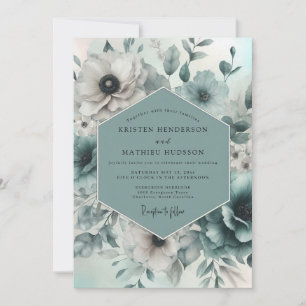 Teal Ätherische Blütenhochzeit Einladung