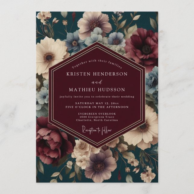 Teal Barocke Hochzeit Einladung (Vorderseite)